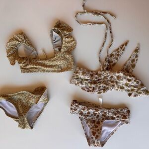 Rylee + Cru Girls Floral Bikini Set in Cream and Brown